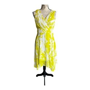 Beautiful handkerchief hem spring dress in a vibrant lemon lime color size 6